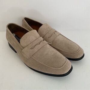 Nick Graham Altred beige faux suede slip on penny loafers
